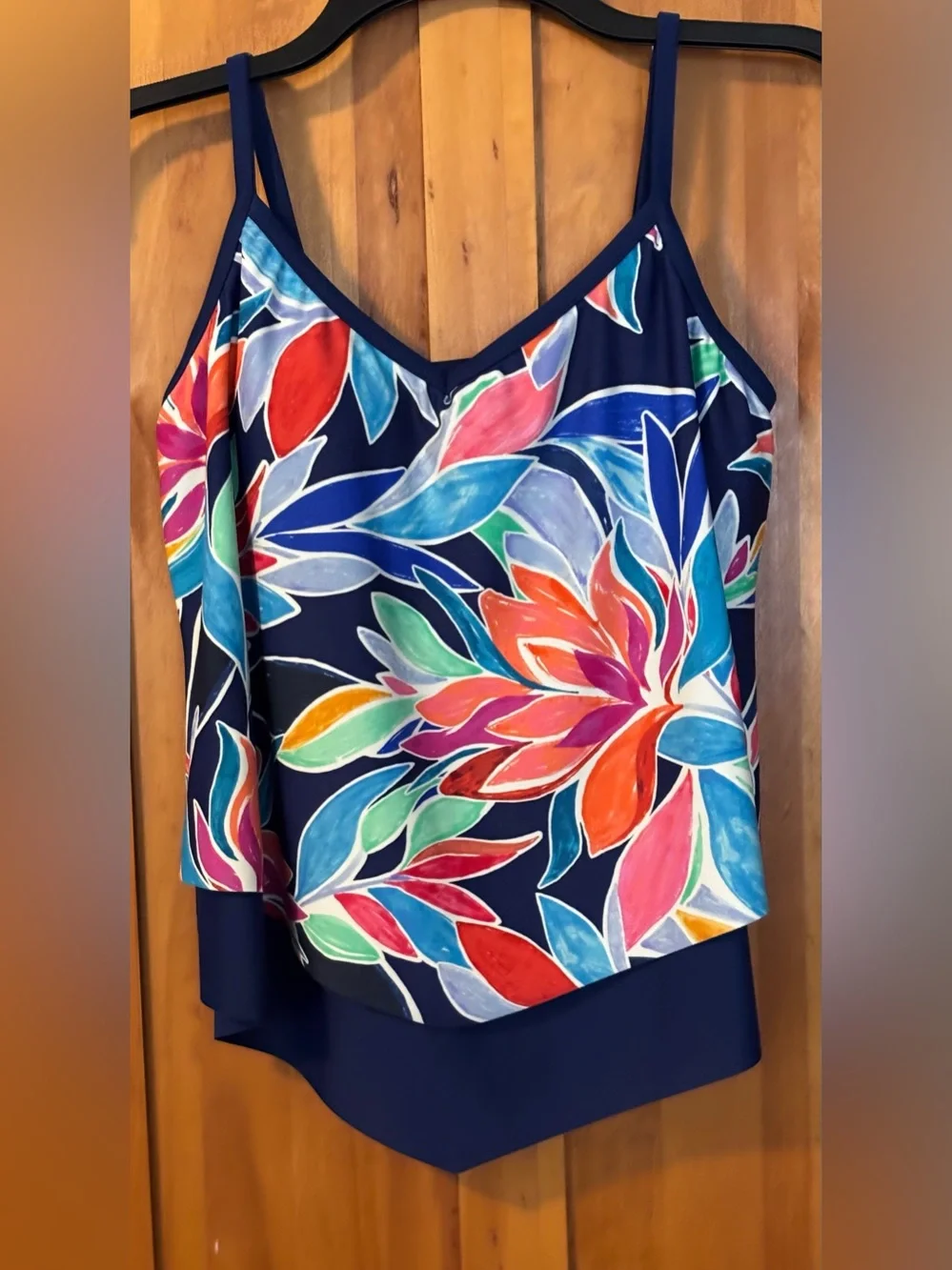 Maxine of Hollywood Navy Floral Ruffled Tank One-Piece